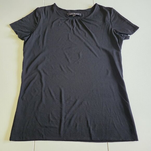 Lida Baday Top Women XL Black SS Round Neck Monochrome Office Goth Minimalist - Picture 8 of 13